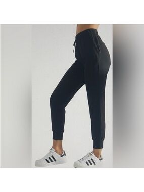 Women's Black Drawstring nylon spandex Joggers  pockets Elastic Cuffs